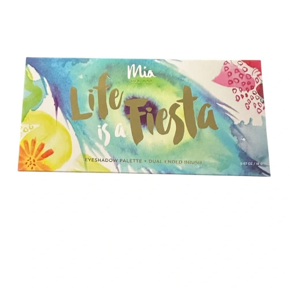 Mia del Mar Life Is A Fiesta Eyeshadow Palette Full Size 12 Pan w/Dual Brush NIB